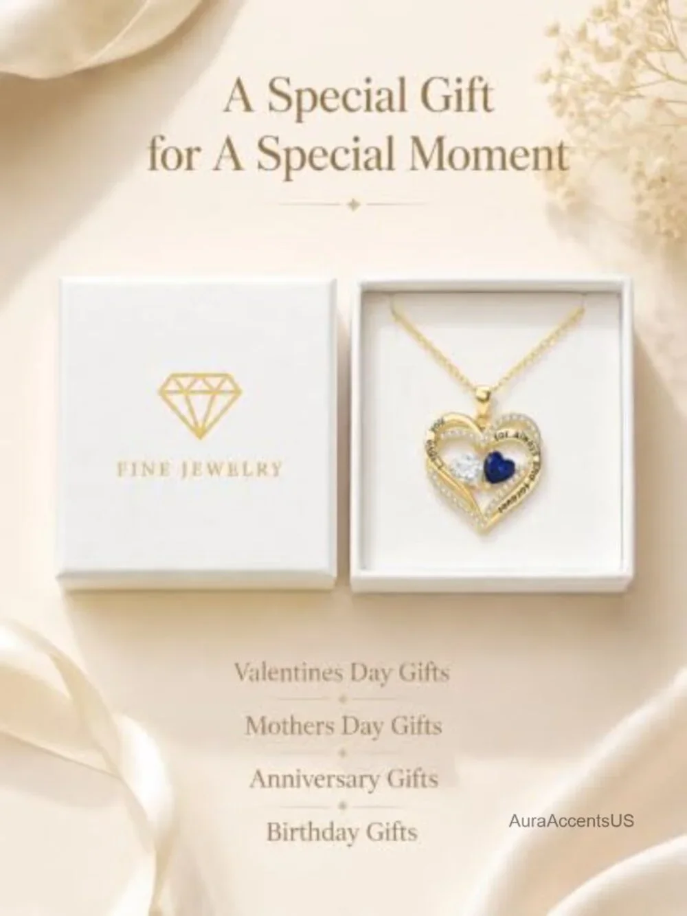 14K Gold Intertwined Double Heart Pendant Necklace with Cubic Zirconia Pave